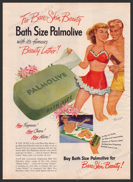 Palmolive Bath Soap 1940s Print Advertisement Ad 1949 Randell Illustration Fetch-the-Paper