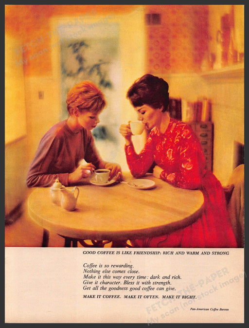 Pan-American Coffee Bureau 1960s Print Advertisement Ad 1961 Friendship Pan-American Coffee Bureau