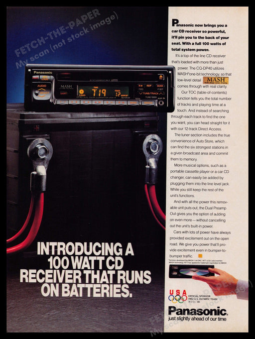 Panasonic CQ-DP40 Car CD Receiver 1990s Print Advertisement Ad 1992 Fetch-the-Paper