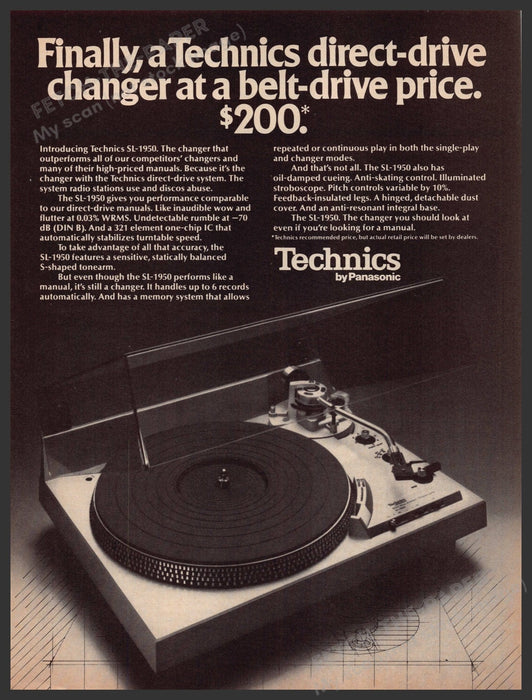 Panasonic Technics SL-1950 Record Player 1970s Print Advertisement Ad 1977 Fetch-the-Paper