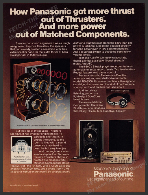 Panasonic Thrusters SB-1800 RA-6800 1970s Print Advertisement Ad 1977 Fetch-the-Paper
