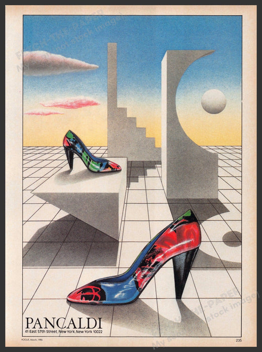 Pancaldi Shoes 1980s Print Advertisement 1986 Geometric Illustration Fetch-the-Paper