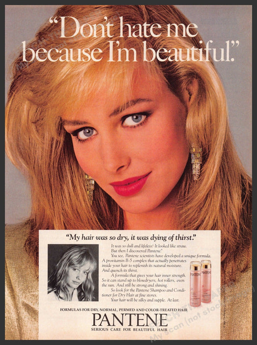 Pantene 1980s Magazine Print Advertisement 1987 Stacy London "Don't hate me..." Fetch-the-Paper