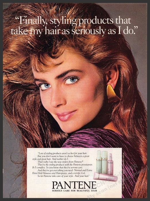 Pantene 1980s Print Advertisement Ad 1987 Paulina Porizkova Big Serious Hair Pantene