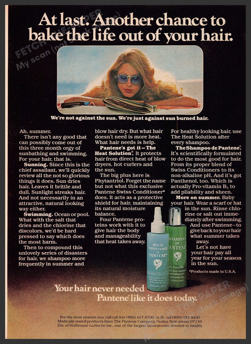 Pantene Hair Products 1970s Print Advertisement 1976 Woman Reading a Book Fetch-the-Paper