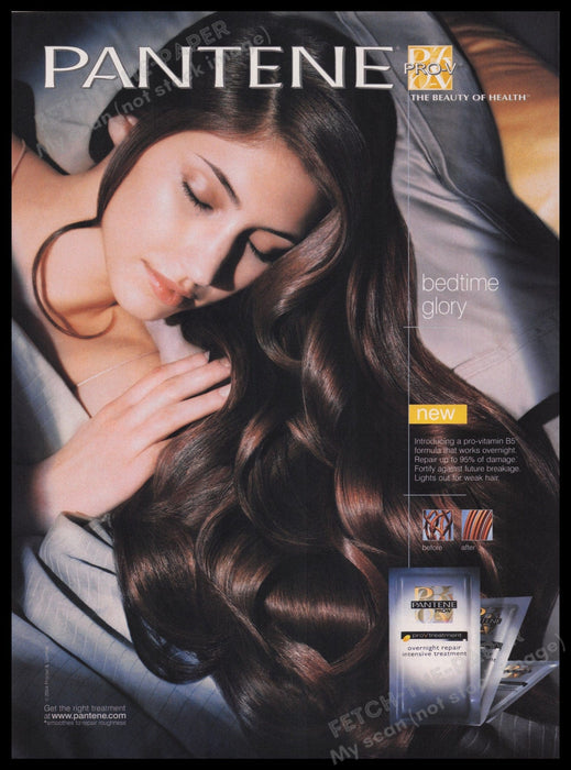Pantene Hair Products 2000s Print Advertisement Ad 2004 "Bedtime Glory" Fetch the Paper!