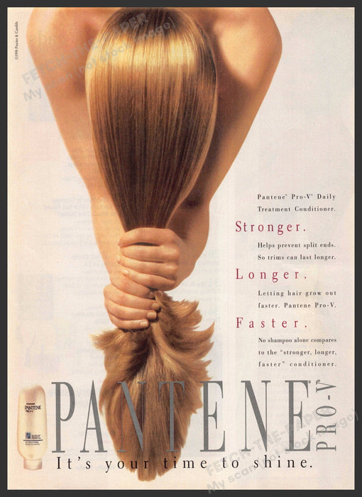 Pantene Pro-V 1990s Print Advertisement 1998 Stronger Longer Faster Hair Pantene
