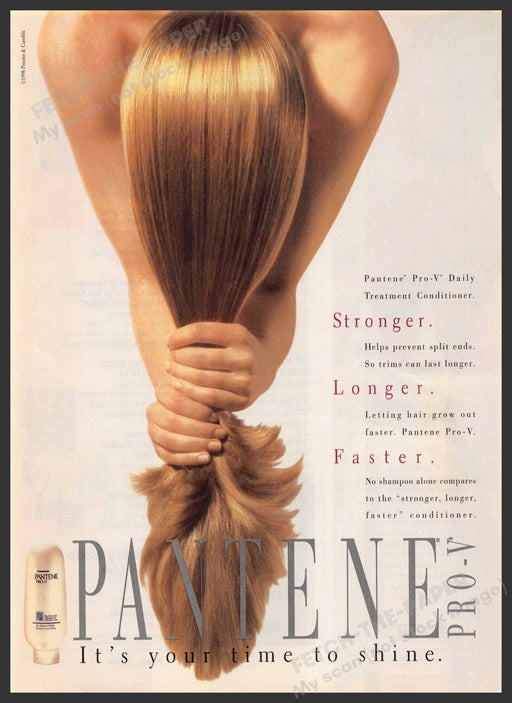 Pantene Pro-V 1990s Print Advertisement 1998 Stronger Longer Faster Hair Pantene