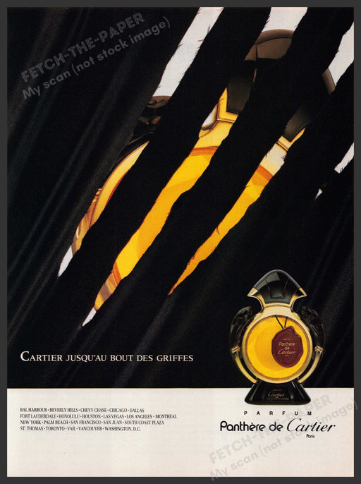 Panthere de Cartier 1980s Print Advertisement Ad 1988 Claw Swipe Fetch-the-Paper