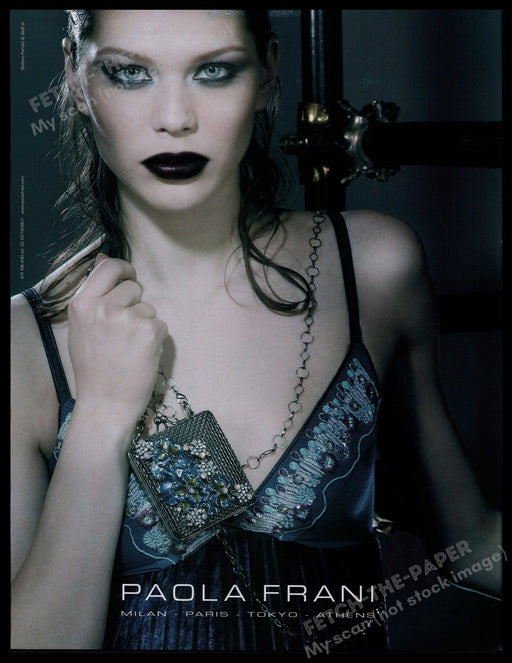 Paola Frani 2000s Print Advertisement 2005 Blue Beaded Evening Dress Fetch-the-Paper