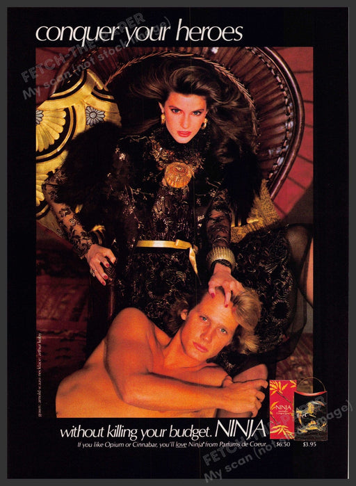 Parfums de Coeur Ninja 1980s Print Advertisement 1982 "Conquer your heroes" Fetch-the-Paper