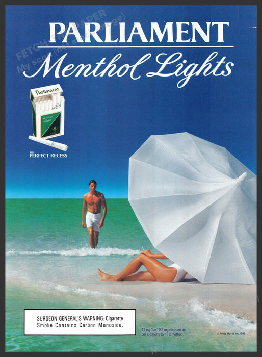 Parliament 1990s Print Advertisement Ad 1998 Legs Couple Beach White Umbrella Parliament