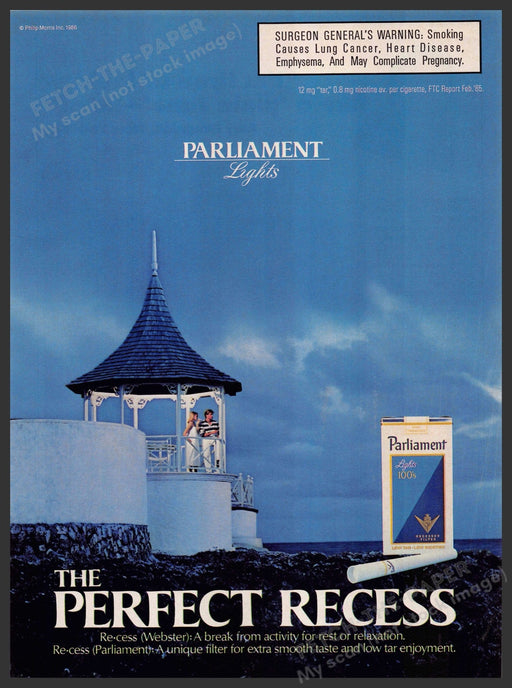 Parliament Cigarettes 1980s Magazine Print Advertisement 1986 Gazebo Beach Parliament Lights