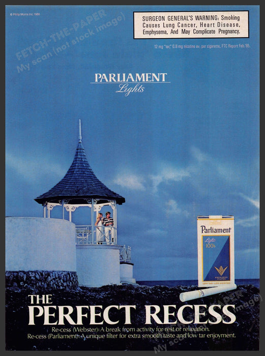 Parliament Cigarettes 1980s Magazine Print Advertisement 1986 Gazebo Beach Parliament Lights