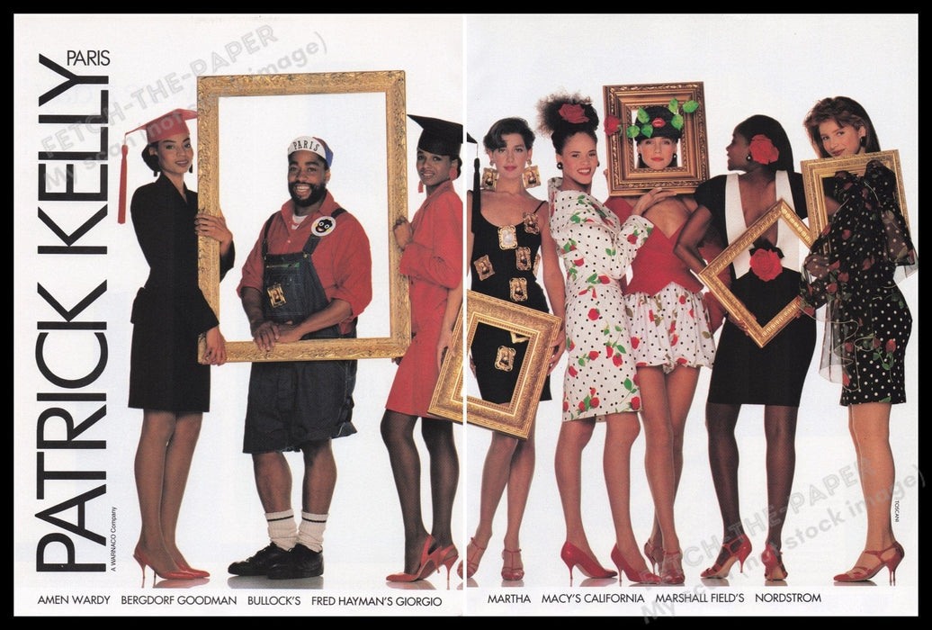 Patrick Kelly Clothing 1980s Print Advertisement (2 pages) 1989 Legs Models Fetch the Paper!