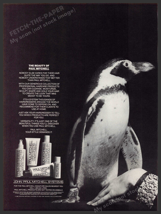 Paul Mitchell 1990s Magazine Print Advertisement 1990 Hair Magellanic penguin Paul Mitchell
