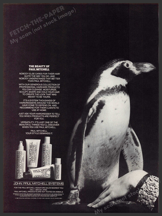 Paul Mitchell 1990s Magazine Print Advertisement 1990 Hair Magellanic penguin Paul Mitchell