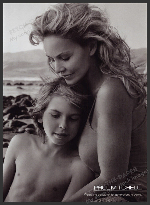 Paul Mitchell Wife and Son 2000s Print Advertisement 2007 Hair Beach Rocks Fetch-the-Paper