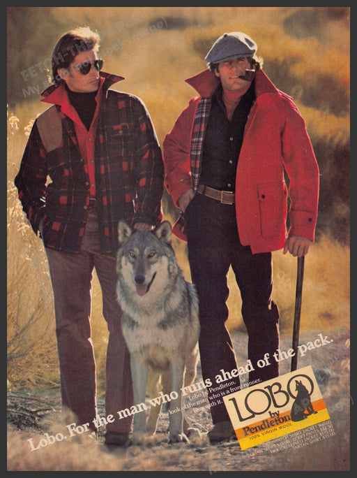 Pendleton Lobo Men's Clothing 1970s Print Advertisement 1978 Gray Wolf Fetch-the-Paper