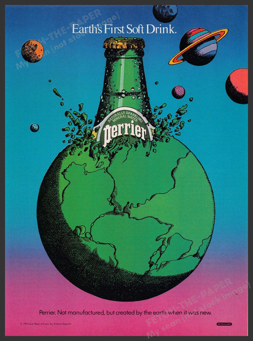 Perrier 1980s Magazine Print Advertisement 1984 Earth's First Soda Drink Perrier