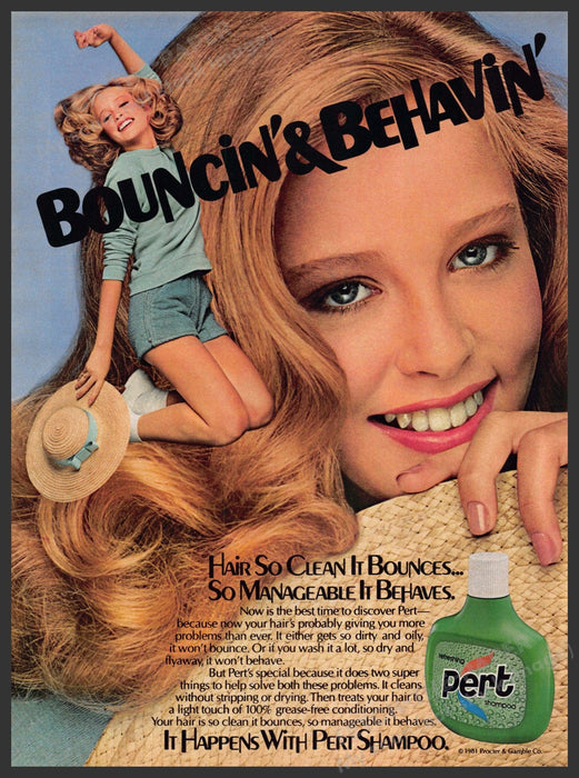 Pert Shampoo 1980s Print Advertisement 1981 Bouncin ' & Behavin' Teen Curls Pert