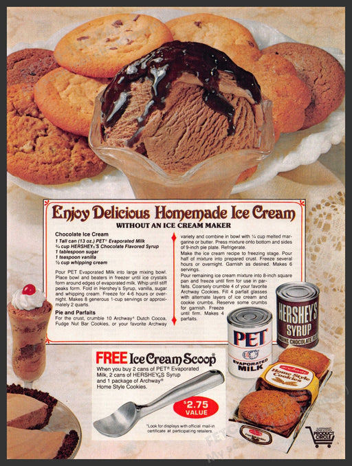 PET & Hershey 1980s Print Advertisement Ad 1983 "Homemade Ice Cream" Recipe PET