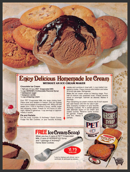 PET & Hershey 1980s Print Advertisement Ad 1983 "Homemade Ice Cream" Recipe PET