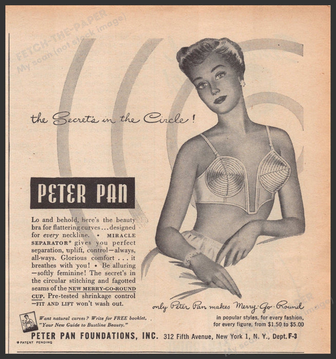Peter Pan Foundations Miracle Separator Bra 1940s Print Advertisement Ad 1949 Fetch-the-Paper