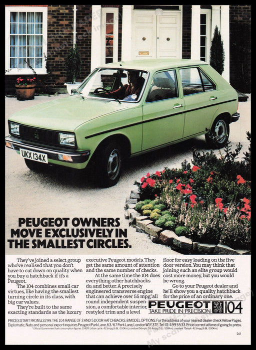 Peugeot 104 Car 1980s Print Advertisement Ad 1982 "Take pride in precision" Fetch the Paper!