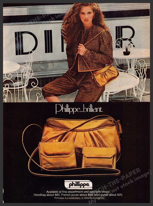 Phillippe Handbags 1980s Print Advertisement 1981 Model Diner Car Fetch-the-Paper