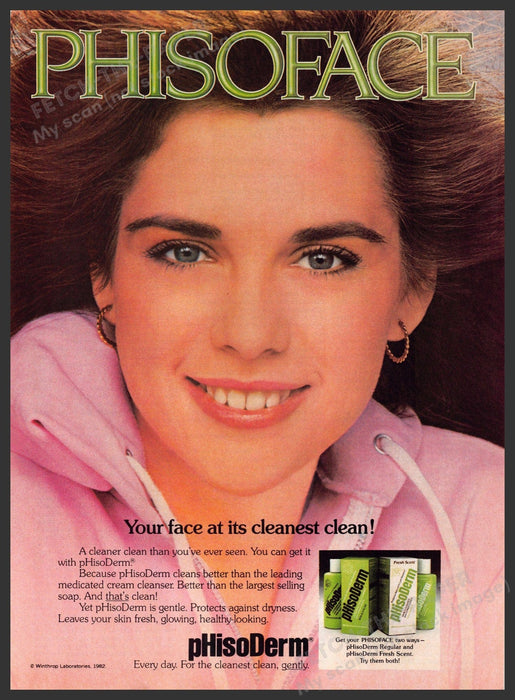 pHisoDerm Phisoface 1980s Print Advertisement 1982 Young Skin Girl Fetch-the-Paper