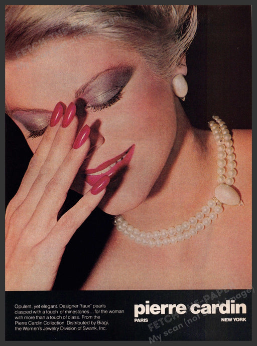 Pierre Cardin Jewelry 1980s Print Advertisement 1981 Faux Pearl Necklace Earring Pierre Cardin