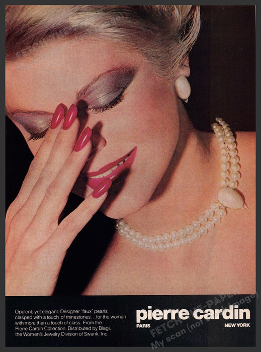 Pierre Cardin Jewelry 1980s Print Advertisement 1981 Faux Pearl Necklace Earring Pierre Cardin