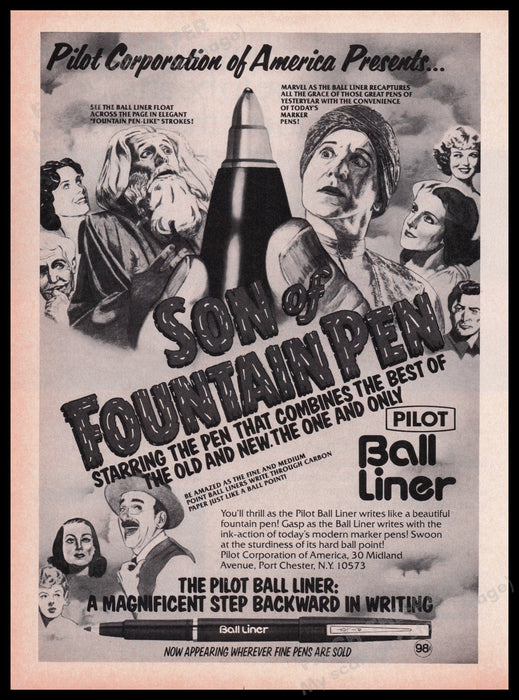 Pilot "Son of Fountain Pen"1980s Print Advertisement Ad 1980 Ball Liner Fetch the Paper!