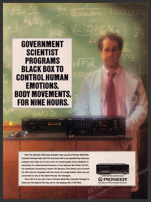 Pioneer Multi-Play Cassette Changer 1990s Print Advertisement Ad 1990 Scientist Fetch-the-Paper