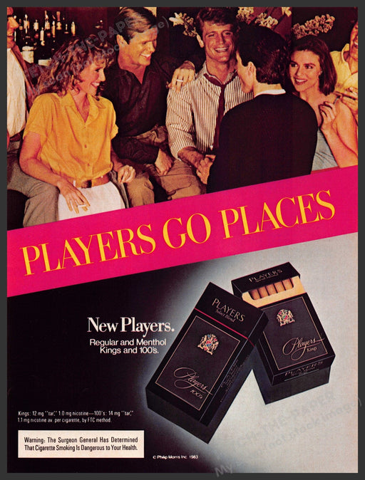 Players Cigarettes 1980s Magazine Print Advertisement 1983 Friends at a Bar Players Cigarettes