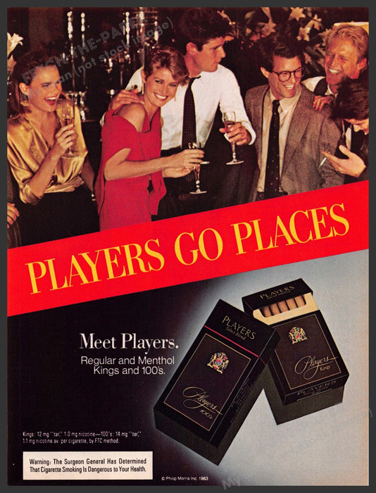 Players Cigarettes 1980s Magazine Print Advertisement 1983 Friends Drinking Players Cigarettes