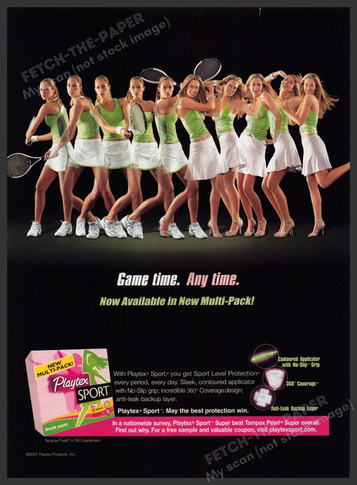 Playtex Sport 2000s Print Advertisement 2007 Girl Playing Tennis Fetch-the-Paper