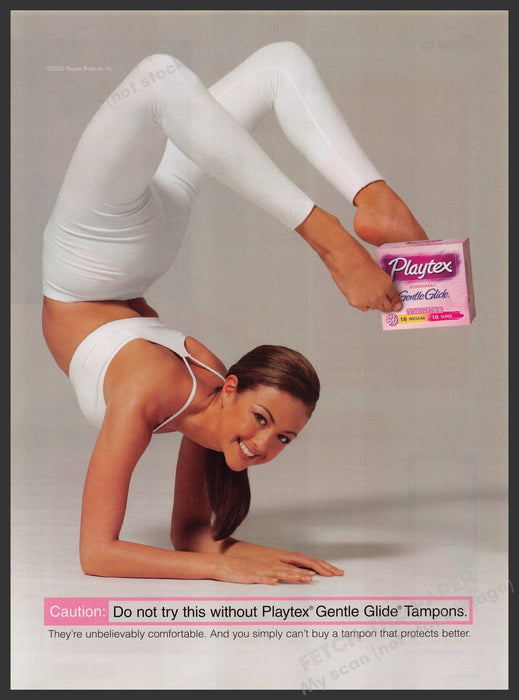 Playtex Tampons 2000s Print Advertisement Ad 2006 Gymnast Yoga Bendy Model Fetch the Paper!