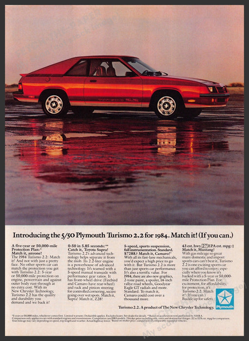 Plymouth Turismo 1980s Print Advertisement 1984 Chrysler Car Fetch-the-Paper