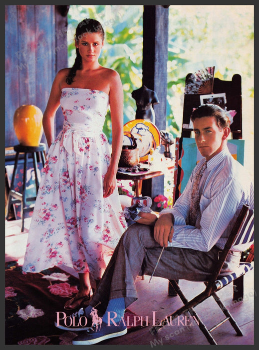 Polo Ralph Lauren Clothing 1980s Print Advertisement Ad 1987 Pastel Florals Fetch-the-Paper