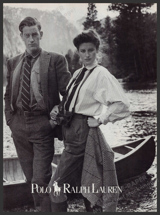 Polo Ralph Lauren Isabelle Townsend 1980s Print Advertisement Ad 1987 Canoe Fetch-the-Paper