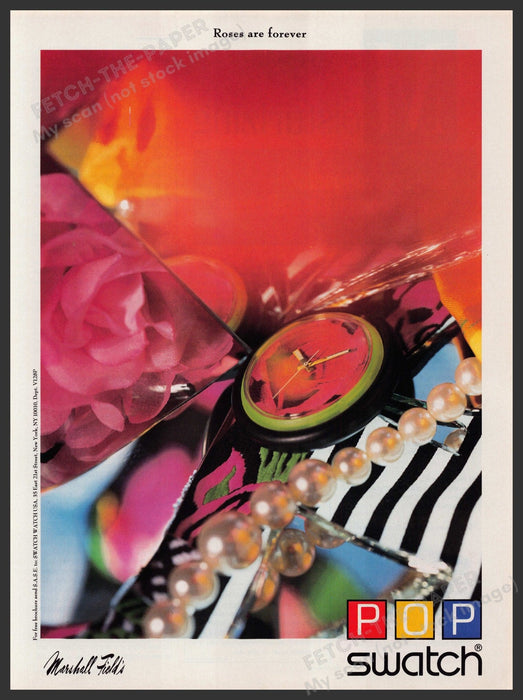 Pop Swatch 1980s Print Advertisement Ad 1988 "Roses are forever" Fetch-the-Paper