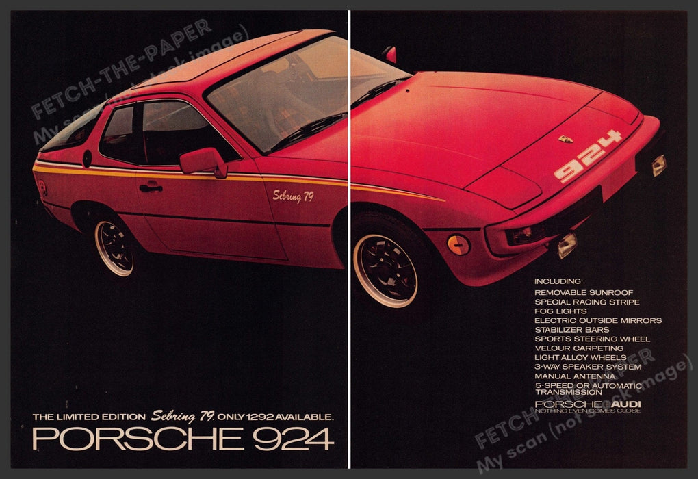 Porsche 924 Sebring 79 Car 1970s Print Advertisement (2 Page) Ad 1979 Fetch-the-Paper