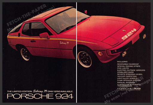 Porsche 924 Sebring 79 Car 1970s Print Advertisement (2 Page) Ad 1979 Fetch-the-Paper