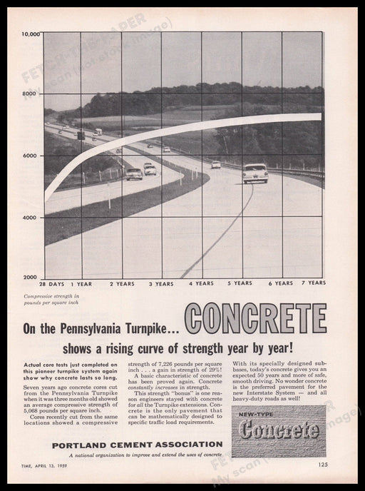 Portland Cement Assoc 1950s Print Advertisement Ad 1959 Pennsylvania Turnpike Fetch the Paper!