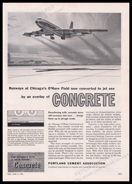 Portland Cement Association 1950s Print Advertisement Ad 1959 Chicago O'Hare Fetch the Paper!
