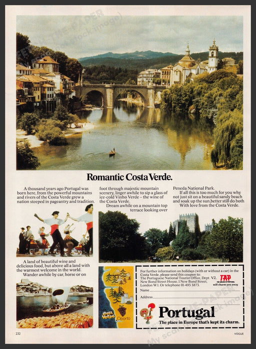 Portugal Travel Romantic Costa Verde 1970s Print Advertisement Ad 1977 Fetch-the-Paper