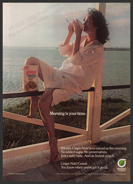 Post Grape-nuts Cereal 1980s Print Advertisement Ad 1985 Legs Morning Breakfast Fetch the Paper!