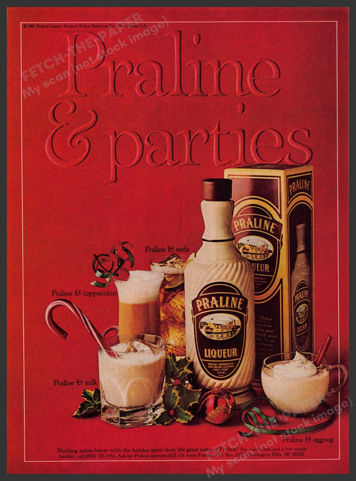 Praline Liqueur 1980s Print Advertisement 1981 Holiday Parties Fetch-the-Paper